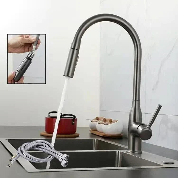 Brushed Stainless Steel Kitchen Faucet — Pull-Out Spray Head