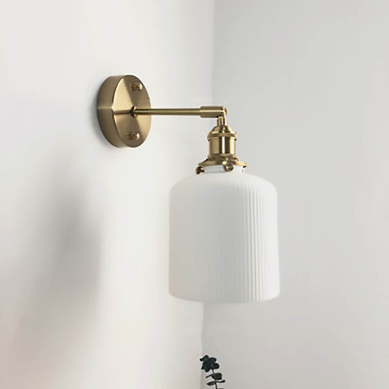 1-Light Brass and Lucite Sconce — Japanese Retro Minimalist Cylinder and Oval Design