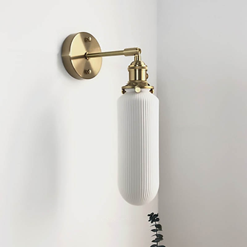 1-Light Brass and Lucite Sconce — Japanese Retro Minimalist Cylinder and Oval Design