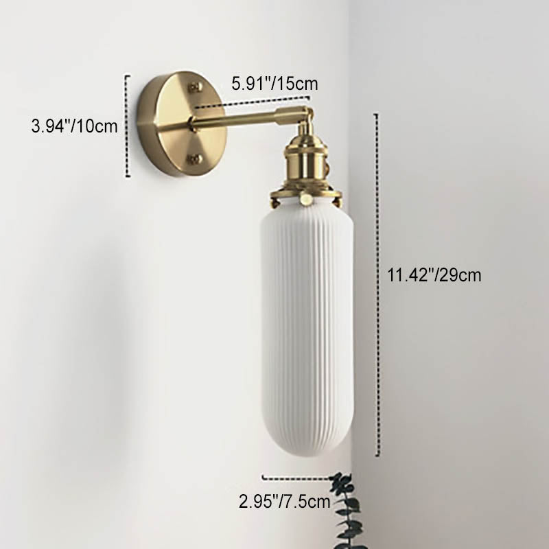 1-Light Brass and Lucite Sconce — Japanese Retro Minimalist Cylinder and Oval Design
