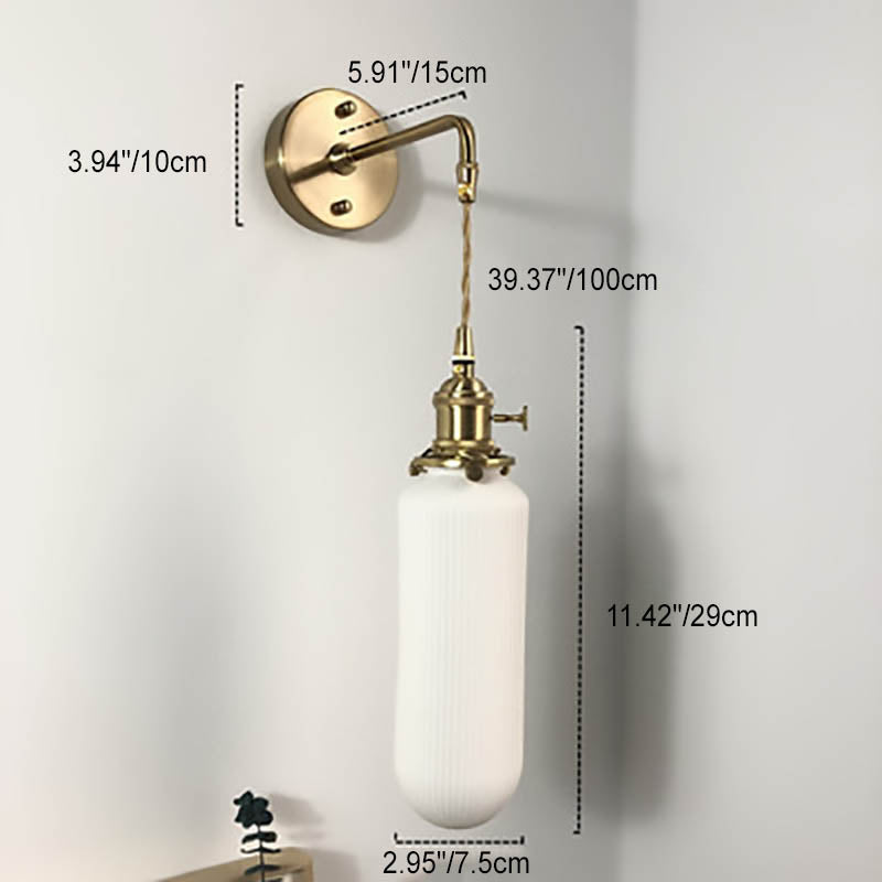 1-Light Brass and Lucite Sconce — Japanese Retro Minimalist Cylinder and Oval Design
