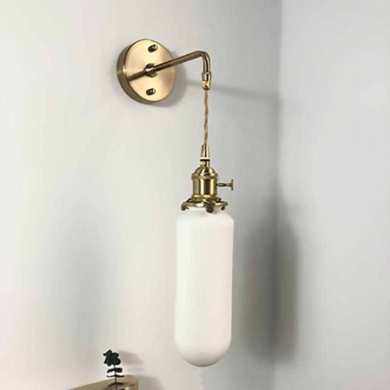 1-Light Brass and Lucite Sconce — Japanese Retro Minimalist Cylinder and Oval Design
