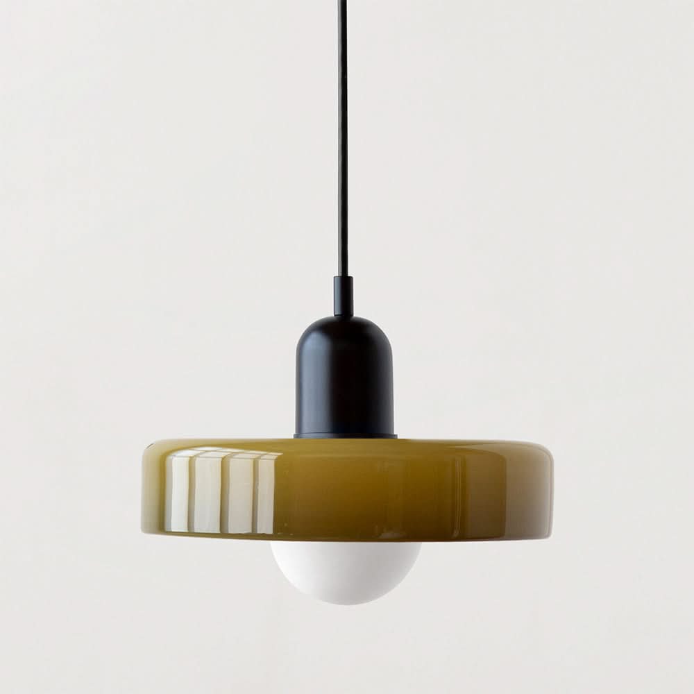 Lampa wisząca Bauhaus — kolorowy szklany klosz, regulowane zawieszenie