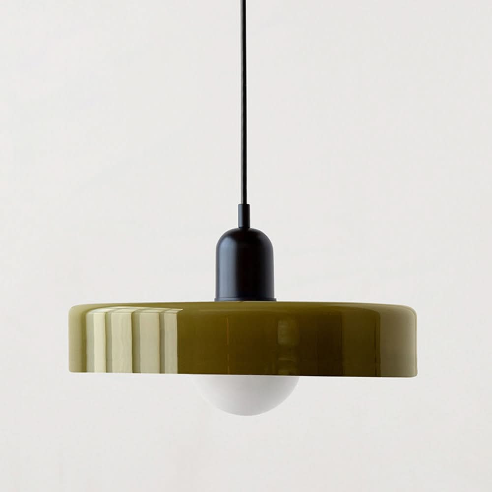 Lampa wisząca Bauhaus — kolorowy szklany klosz, regulowane zawieszenie