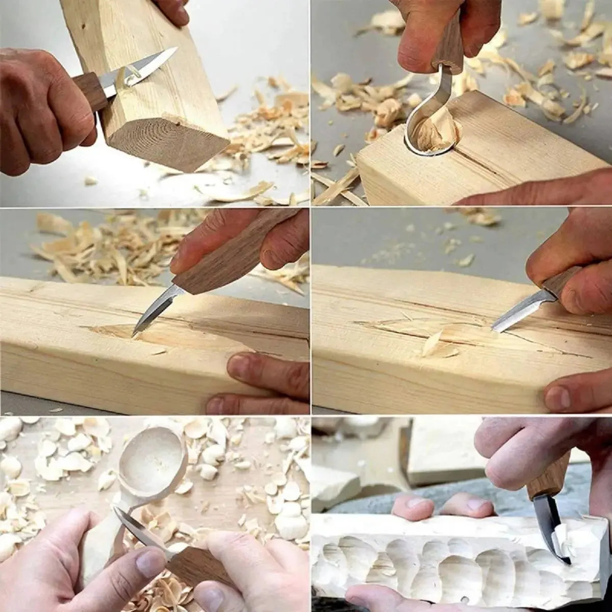Kit de escultura e entalhe em madeira de 8 peças — facas, formões para colheres, limas de agulha