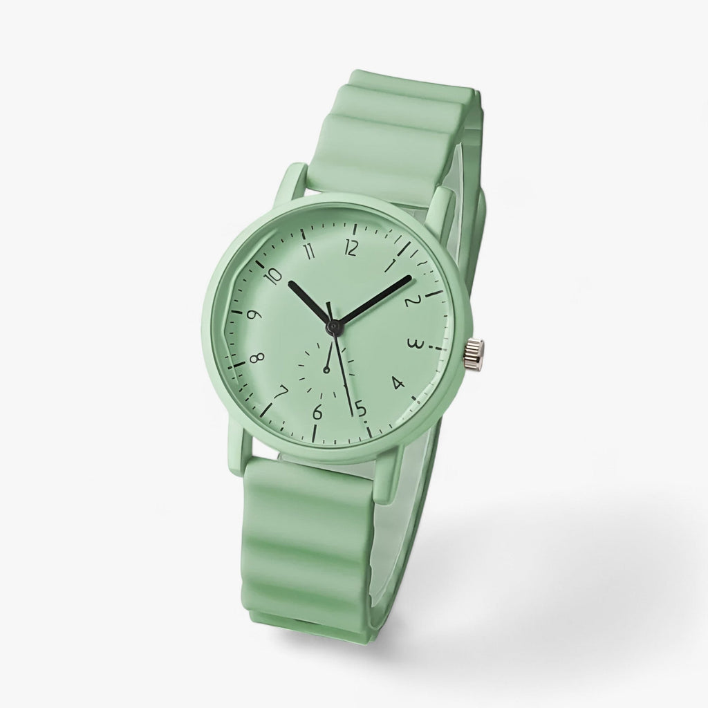 Relógio Mina Jelly — mostrador colorido de quartzo, bracelete elegante de silicone ondulado