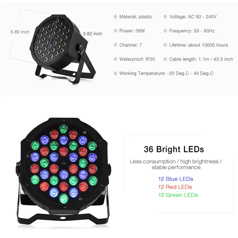 专业级36W RGB LED舞台灯 — DMX512声控迪斯科灯具