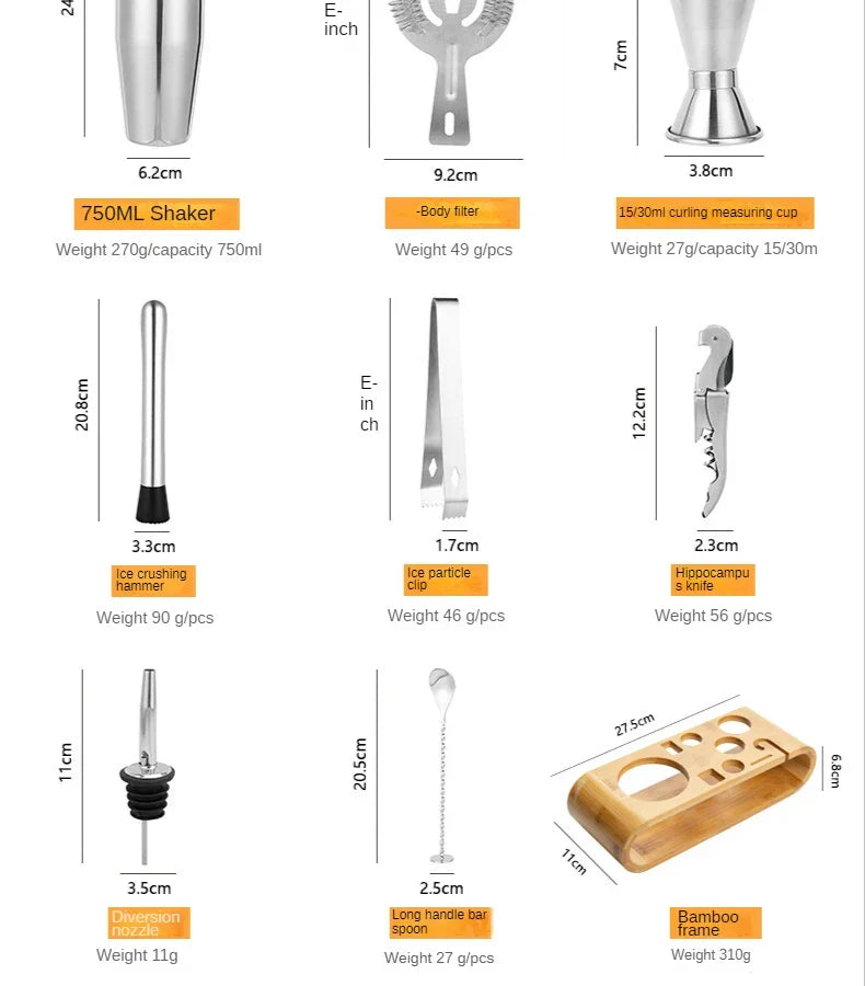 Metalen bartenderset - complete cocktailmixset