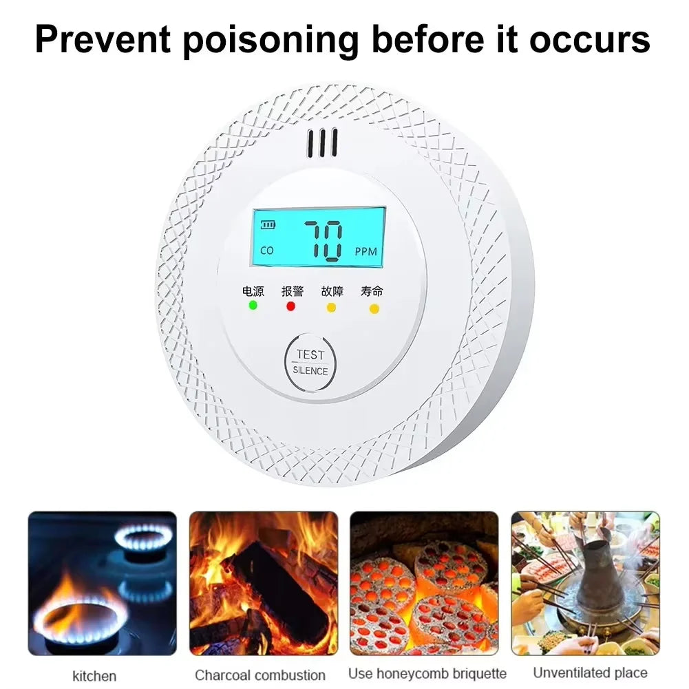 VeiligWoon trådløs CO- og røykvarsler – LCD-skjerm, LED-statuslys, alarm på 85 dB