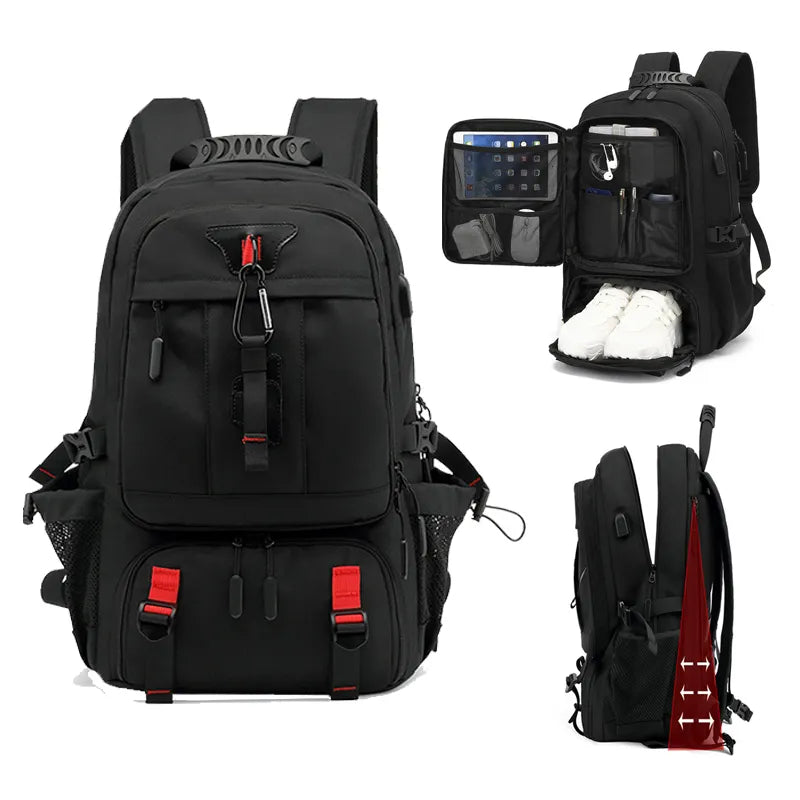Tech Trek Pro 50-80 l-es hátizsák — beépített USB-töltőport, strapabíró kivitel, nagy kapacitás