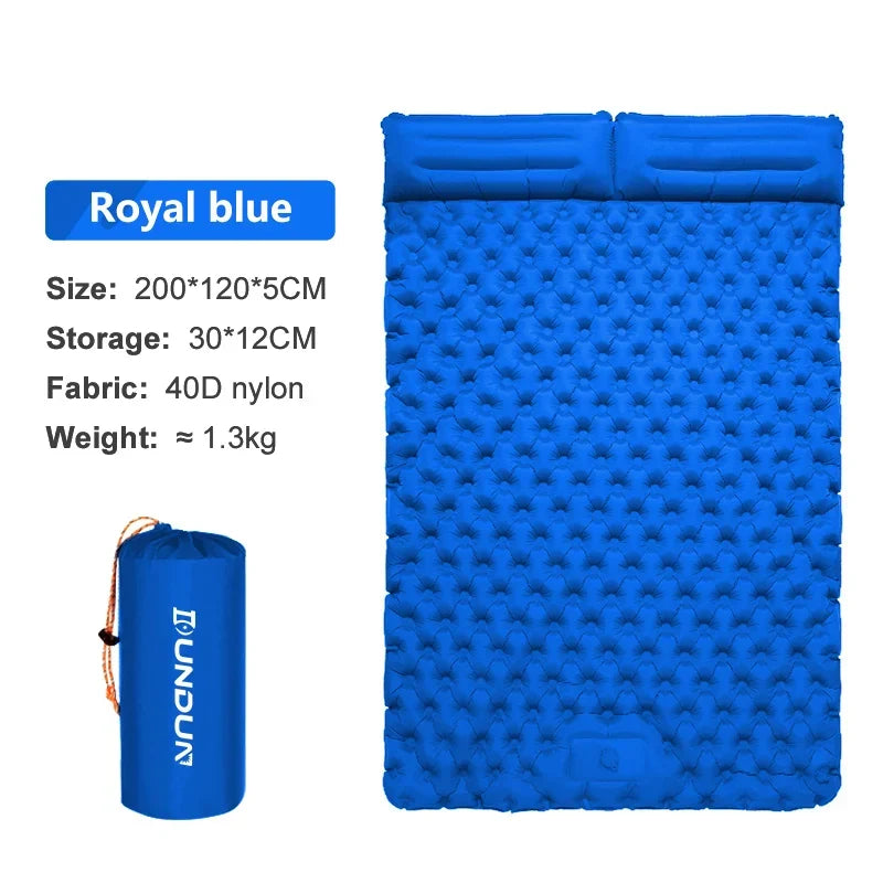 2-Person Self-Inflating Sleeping Pad — Integrated Pillow, Spacious Comfort Surface