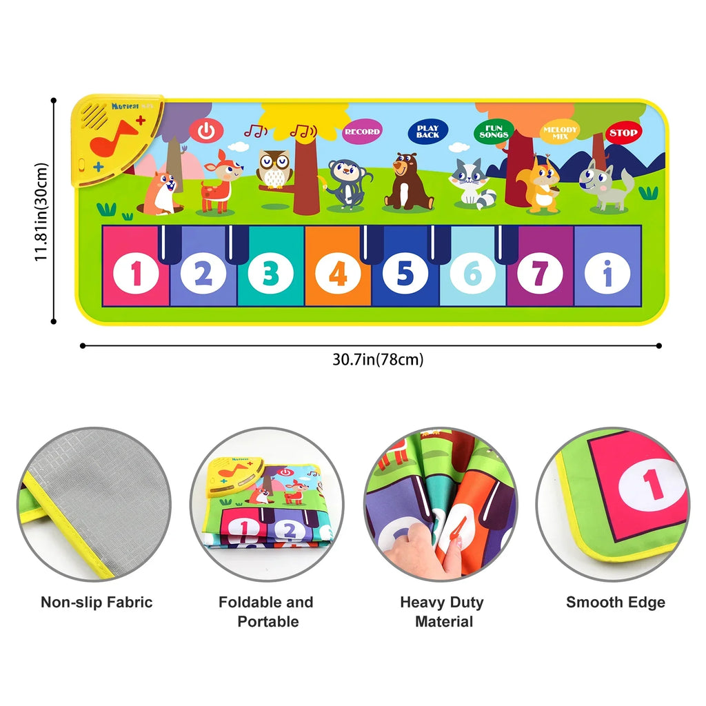 Tapete de dança musical multifunções - teclado de piano interativo, 8 sons de animais, design compacto e portátil