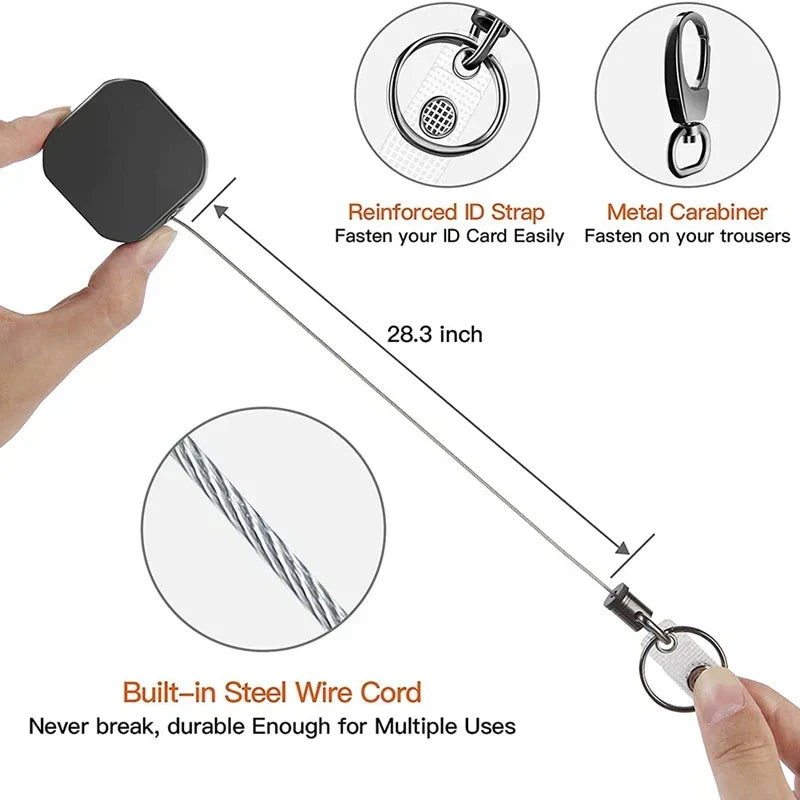 Porte-clés avec cordon de sécurité en métal - Mousqueton rétractable à câble en acier de 71,8 cm