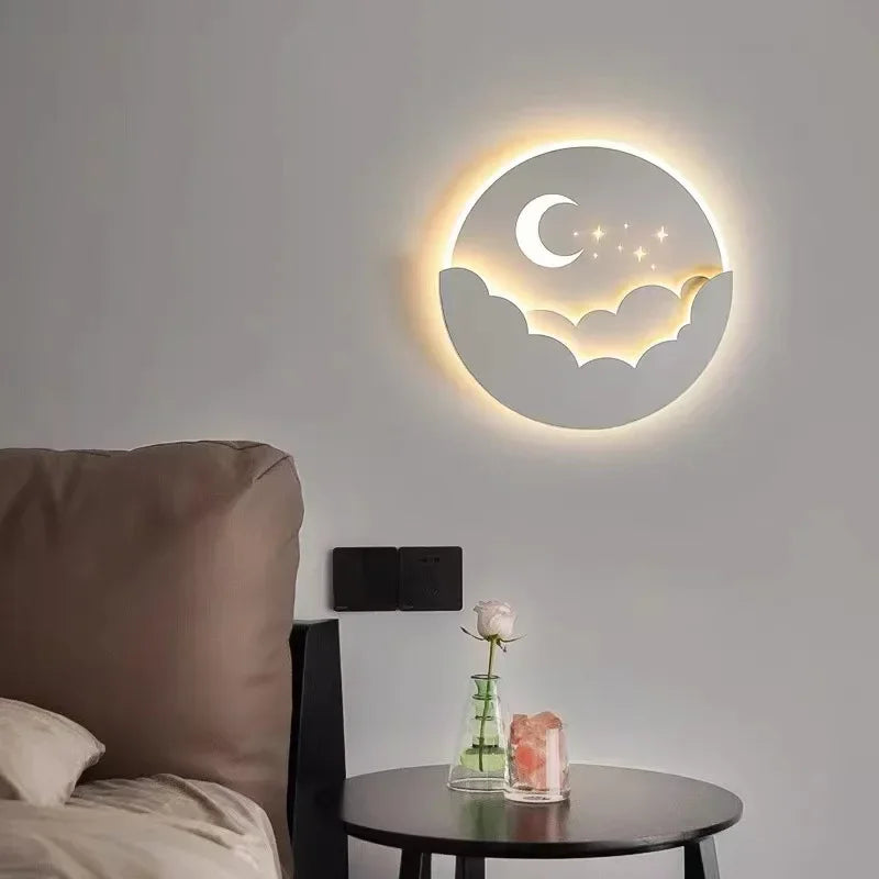 Lámpara de pared LED con diseño de luna y estrella – Iluminación ambiental nocturna
