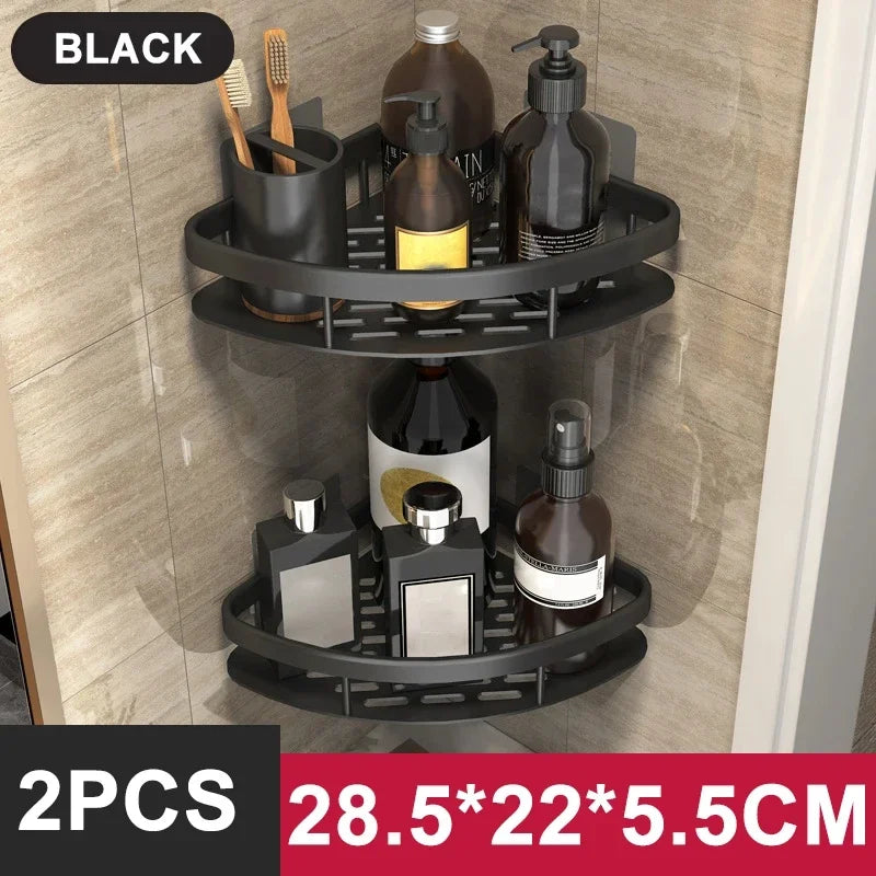 Drill-Free Wall-Mounted Corner Shelf — Tool-Free Installation, Compact Storage Rack