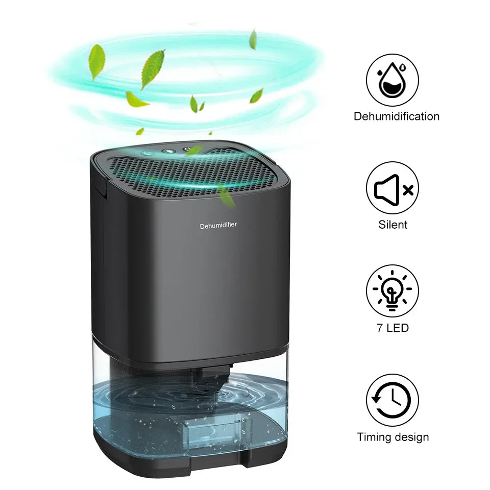 Déshumidificateur portable 2 en 1 Aveline de 1000ml — Design compact, filtre à air et veilleuse