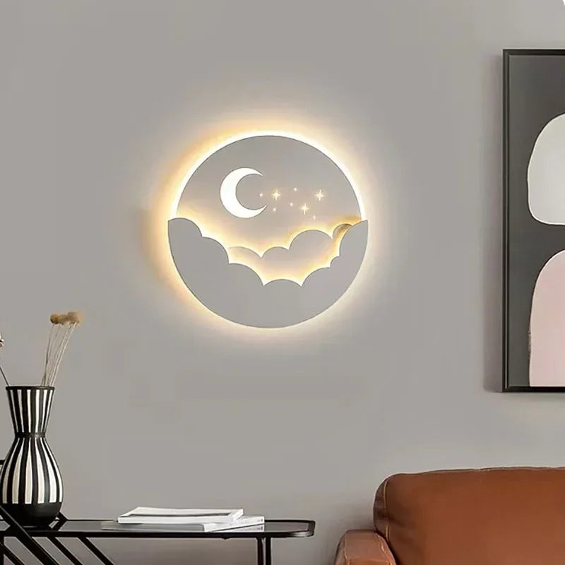 Lámpara de pared LED con diseño de luna y estrella – Iluminación ambiental nocturna
