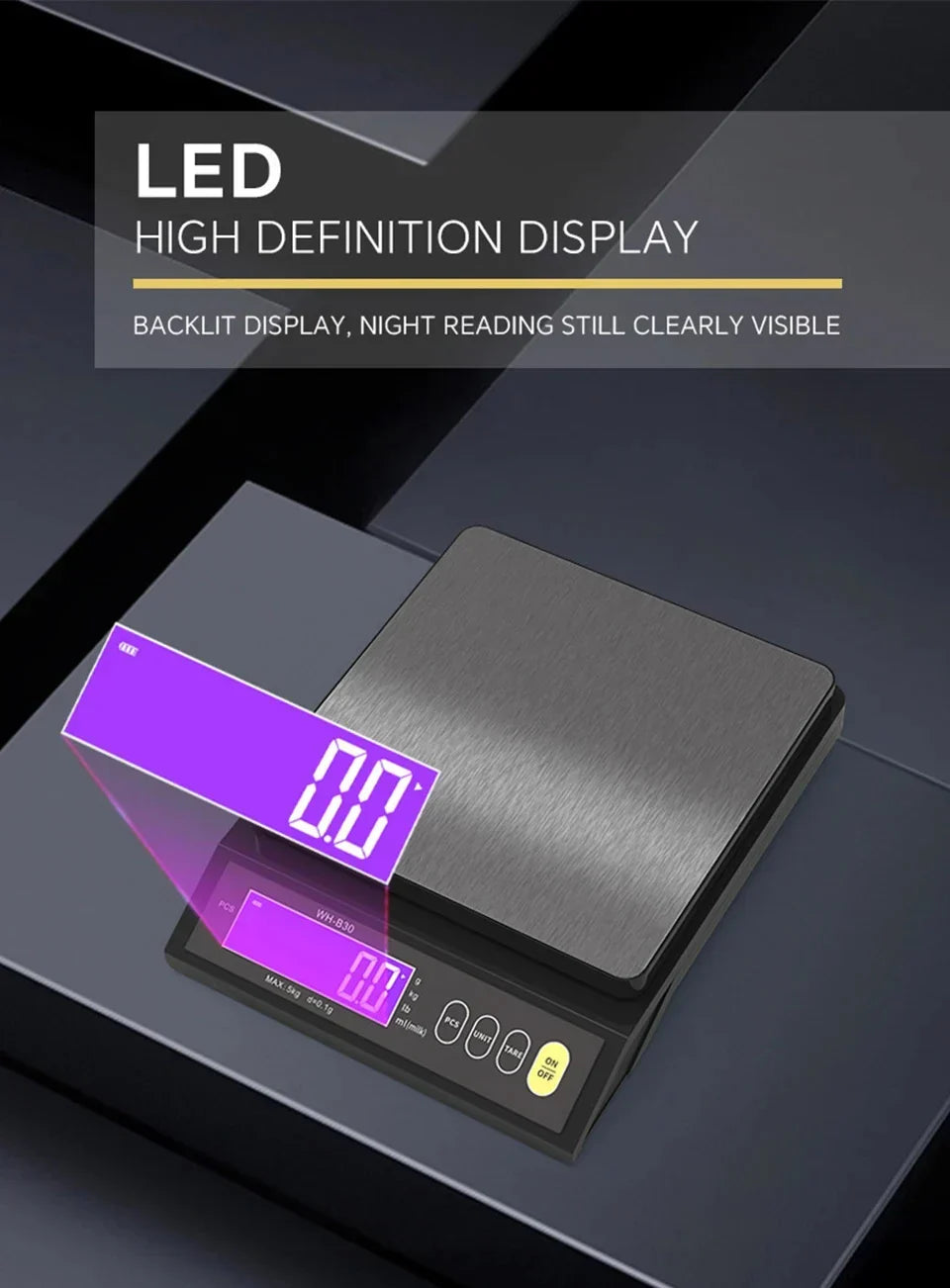 数字电子厨房秤 — 5 kg/0,1 g 和 10 kg/1 g 量程，全防水，不锈钢秤台，LCD 显示屏