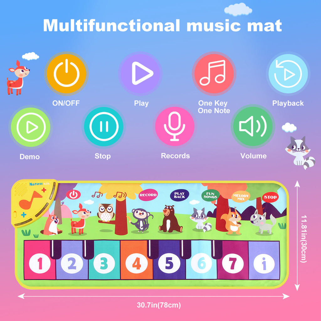 Tapete de dança musical multifunções - teclado de piano interativo, 8 sons de animais, design compacto e portátil