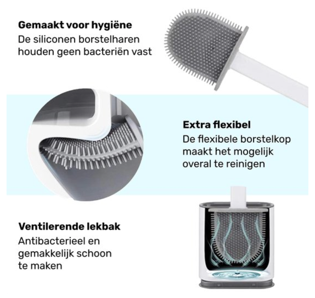 FlexiClean Toilet Brush — Antibacterial Silicone Design, Flexible Brush Head