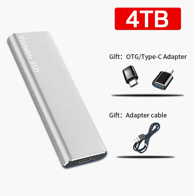 4 TB bærbar ekstern harddisk med USB-C – kompatibel med PC og Mac