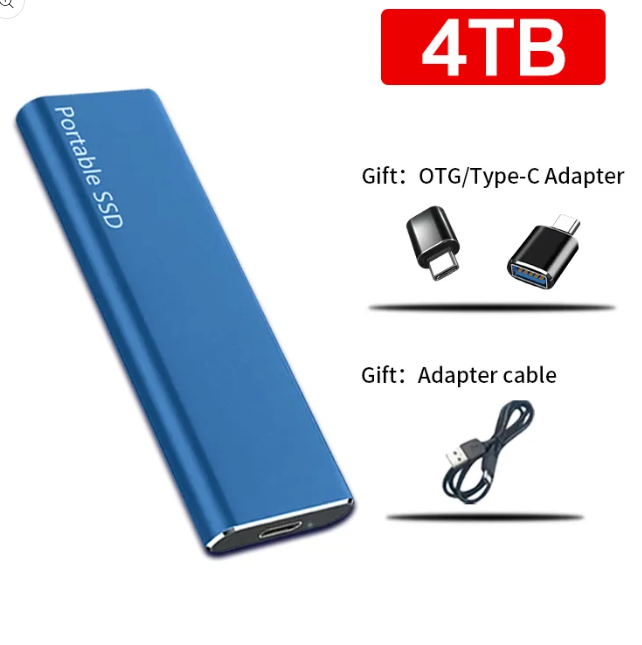 4 TB bærbar ekstern harddisk med USB-C – kompatibel med PC og Mac