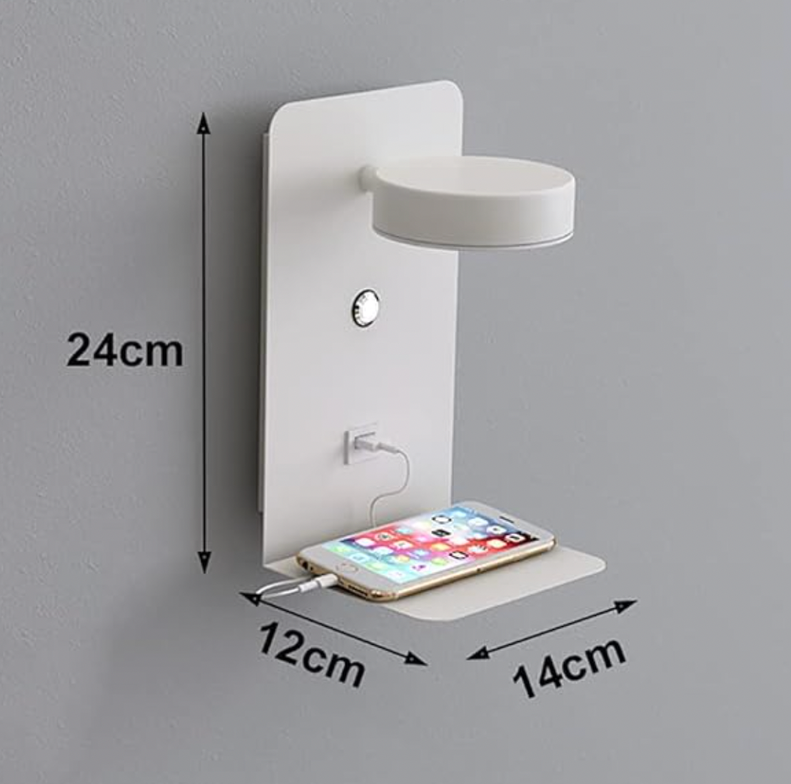 Stmívatelné LED nástěnné svítidlo — multifunkční design, nabíjecí port USB