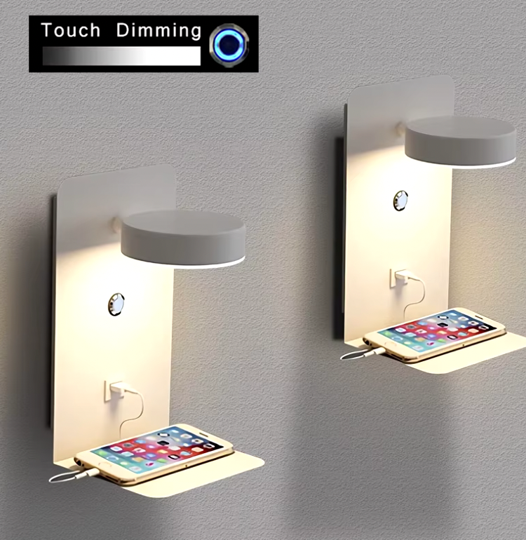 Dimbar LED-vegglampe — integrert USB-ladeport