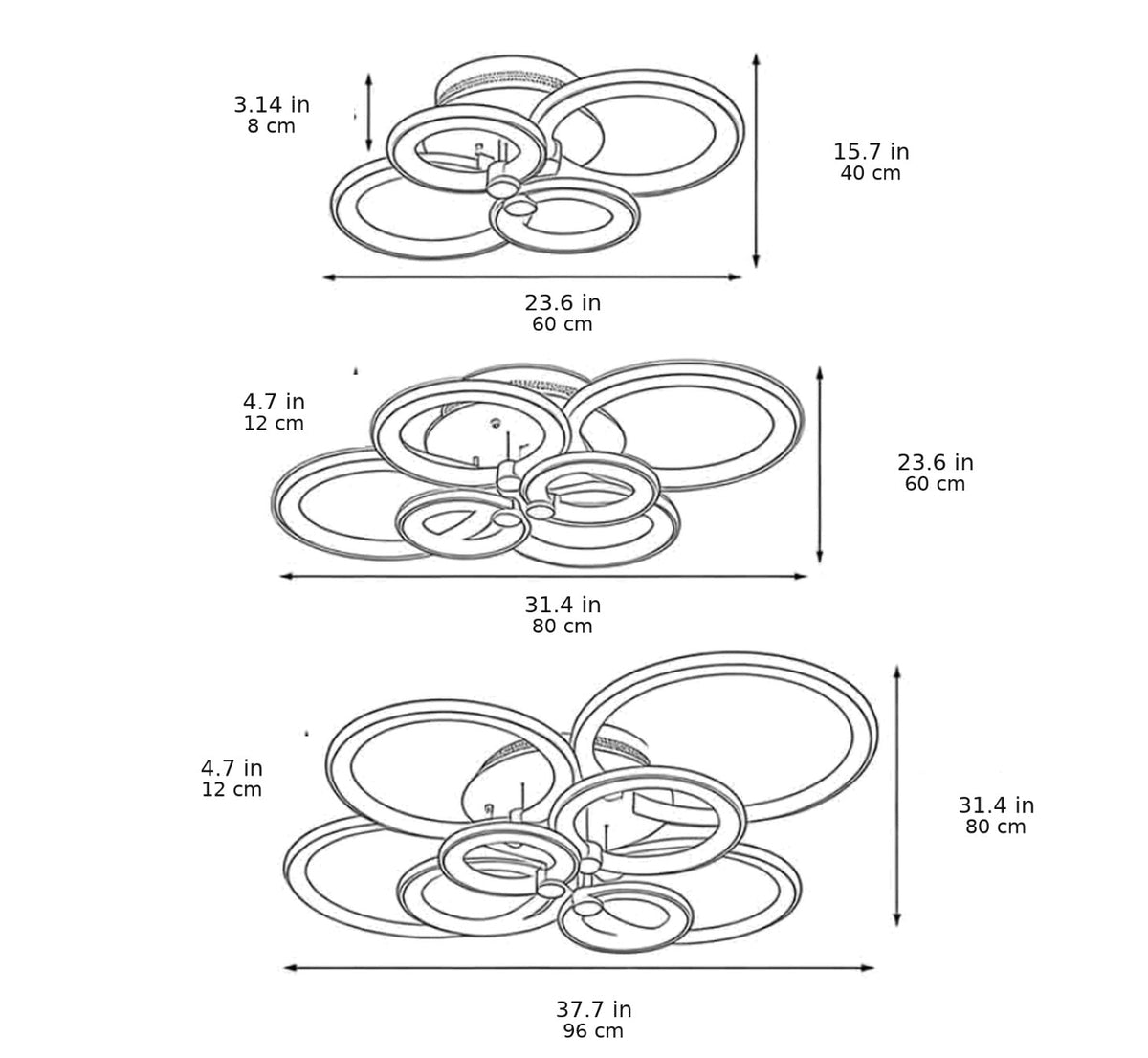 Modern Multi-Ring Flush Mount Ceiling Light — Metal & Acrylic LED Fixture, Dimmable & Adjustable