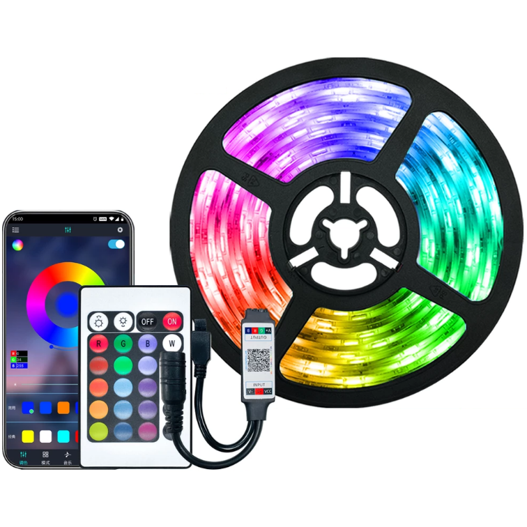 LED-lichtstrips — RGB 5050-design, draadloze Bluetooth-bediening, flexibele rol