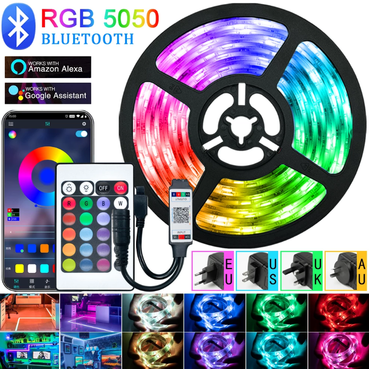 LED-lichtstrips — RGB 5050-design, draadloze Bluetooth-bediening, flexibele rol