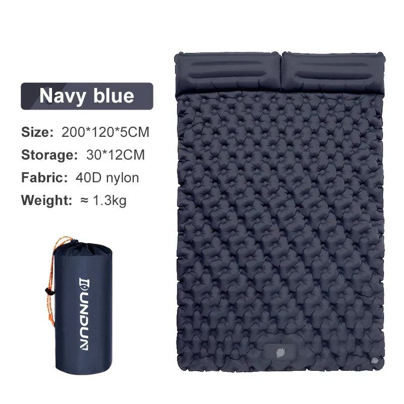 2-Person Self-Inflating Sleeping Pad — Integrated Pillow, Spacious Comfort Surface