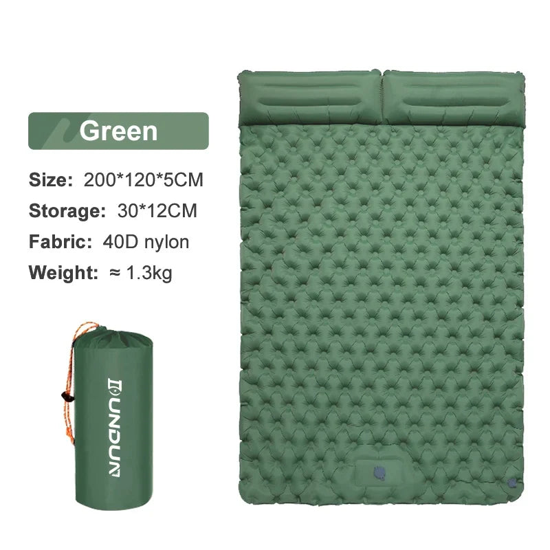 2-Person Self-Inflating Sleeping Pad — Integrated Pillow, Spacious Comfort Surface