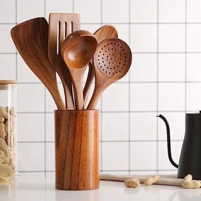 Natural Teak Wood Kitchen Set — Unique Grain Patterns