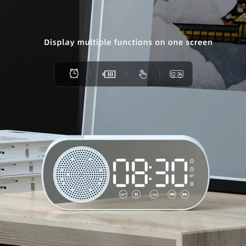 Moderna sveglia digitale con altoparlante Bluetooth, radio FM e specchio LED