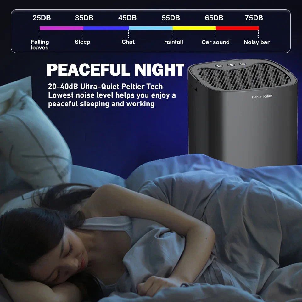 Déshumidificateur portable 2 en 1 Aveline de 1000ml — Design compact, filtre à air et veilleuse
