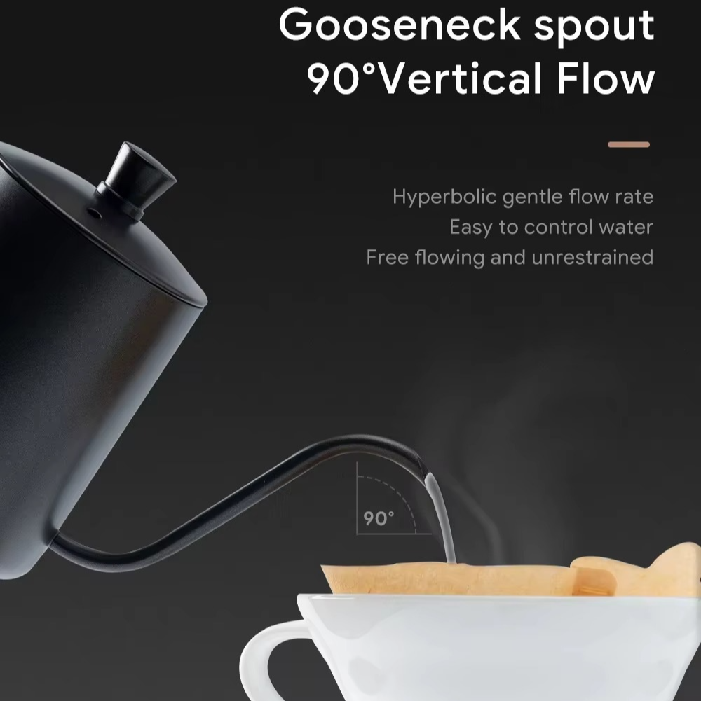 Cană premium pentru cafea, cu picurare, din oțel inoxidabil — cioc de turnare de precizie