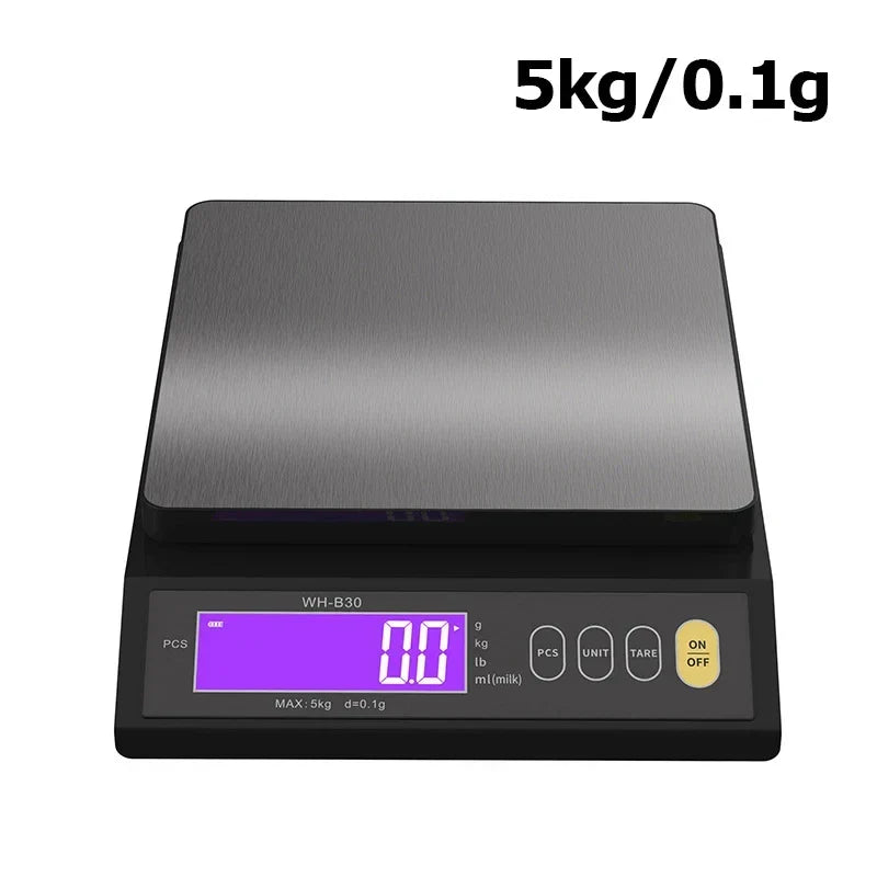 数字电子厨房秤 — 5 kg/0,1 g 和 10 kg/1 g 量程，全防水，不锈钢秤台，LCD 显示屏