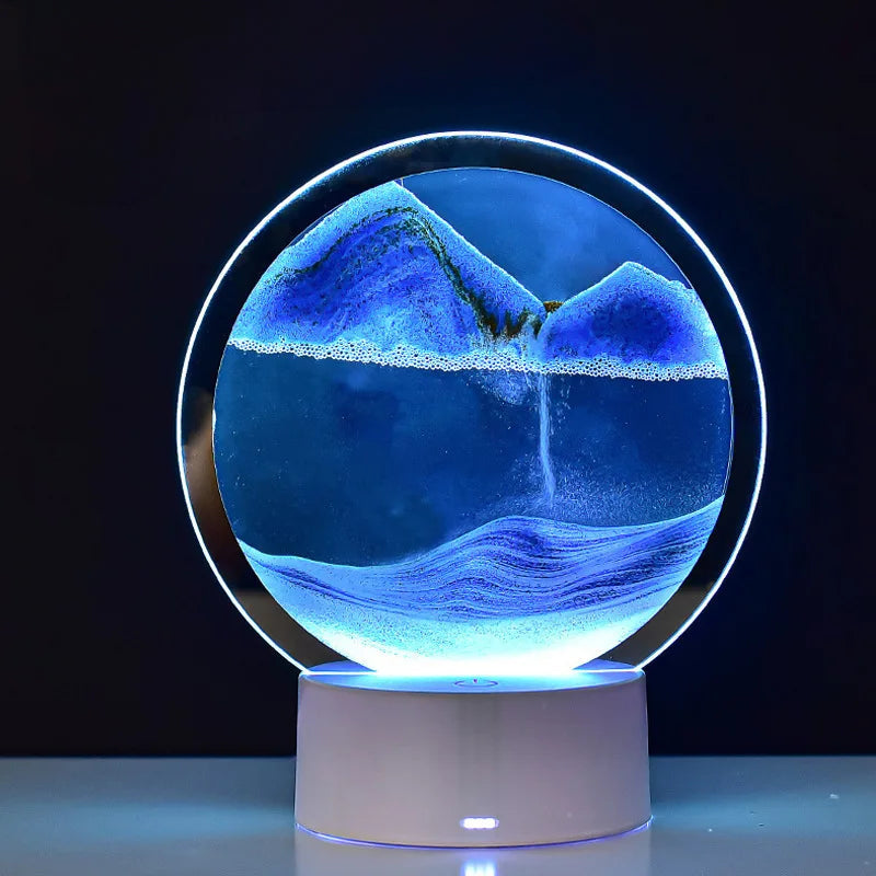 Arte luminosa con lampada di sabbia Lumora — Scultura cinetica fluida