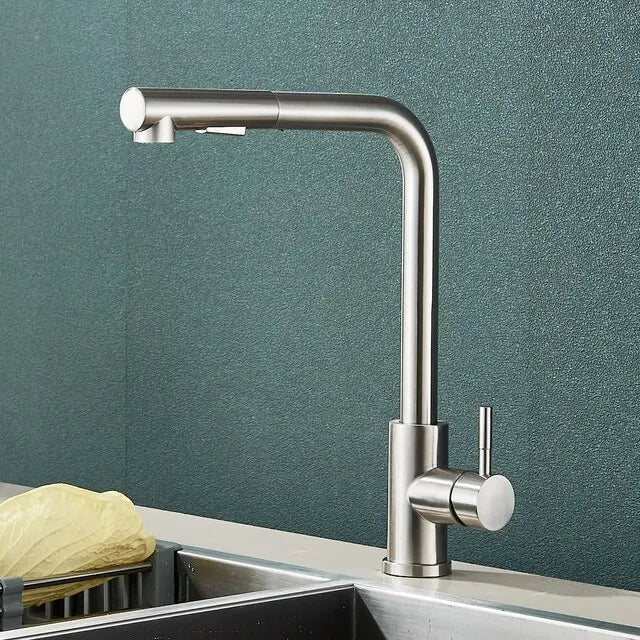 Grifo de cocina extraíble de acero inoxidable negro — chorro flexible de 2 modos y boquilla pulverizadora, mezclador de agua fría y caliente