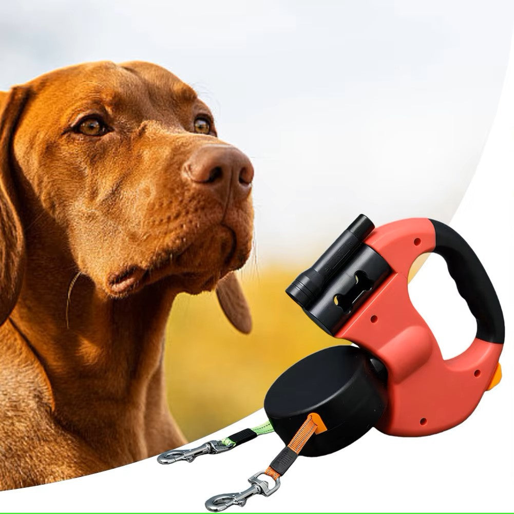 Infällbart dubbelt hundkoppel – trasselfri design, inbyggd LED-lampa