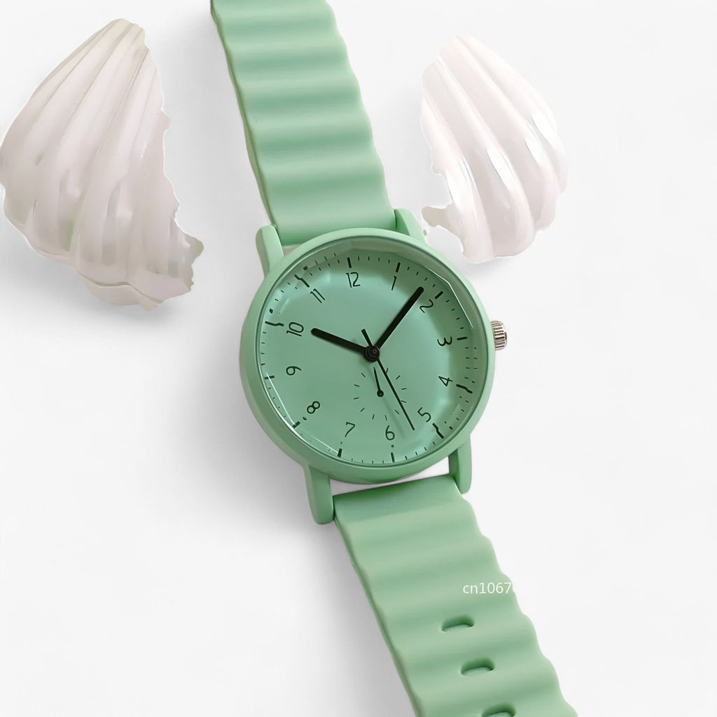Relógio Mina Jelly — mostrador colorido de quartzo, bracelete elegante de silicone ondulado