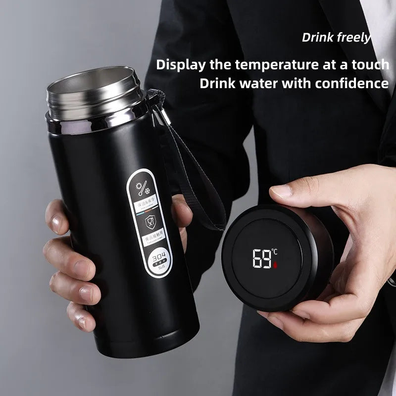 Nerezová vakuová termoska 800ml-1L — přenosné provedení, LED displej teploty