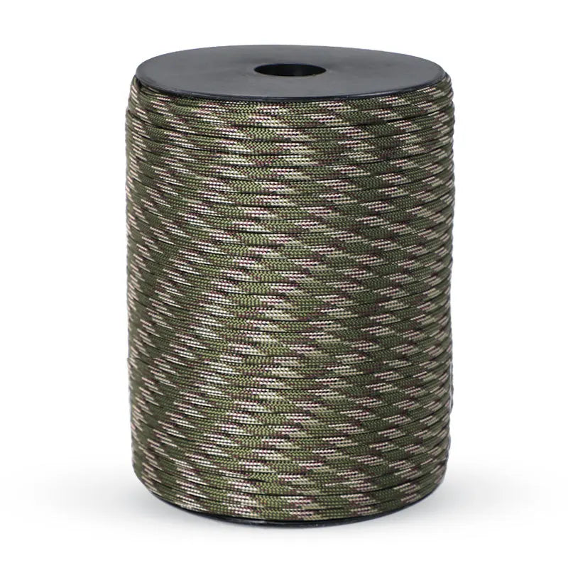 Cuerda de paracaídas de estándar militar 550 — 100m de largo, 4mm de diámetro, construcción de 9 núcleos