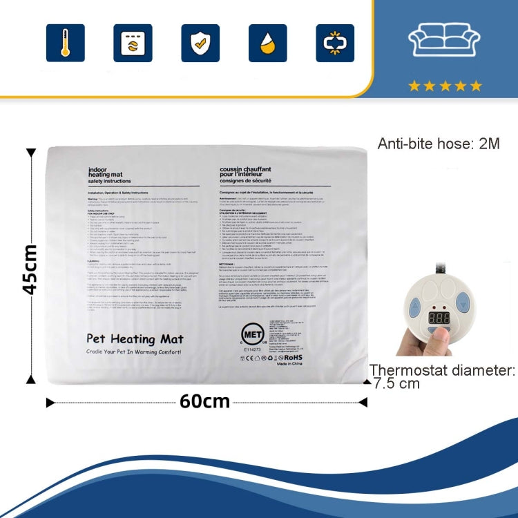 60x45cm Electric Blanket — Waterproof, Scratch-Resistant, JP Plug, 75W, 2m Cord, Blue
