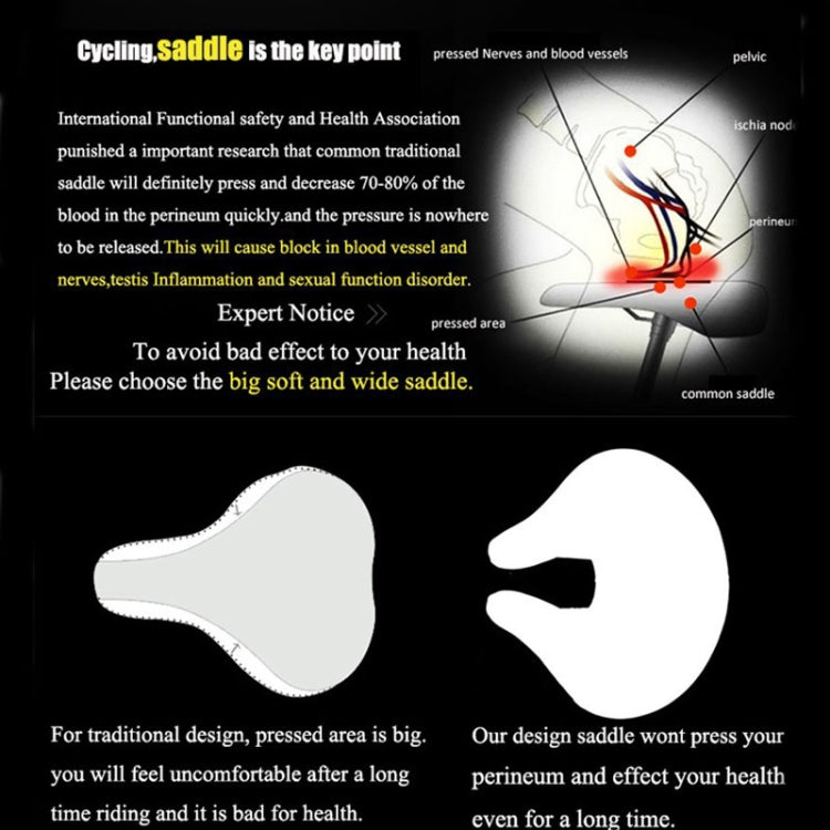 Noseless Mountain Bike Seat — Thick Soft Padding, Black, 20x18cm
