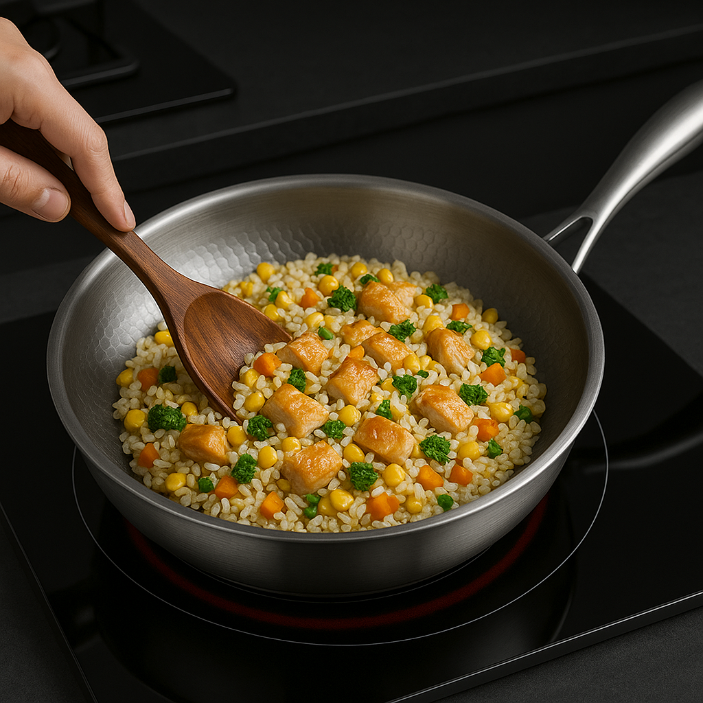 Padella Titan premium – Titanio martellato non rivestito, compatibile con più piani cottura e con l'induzione