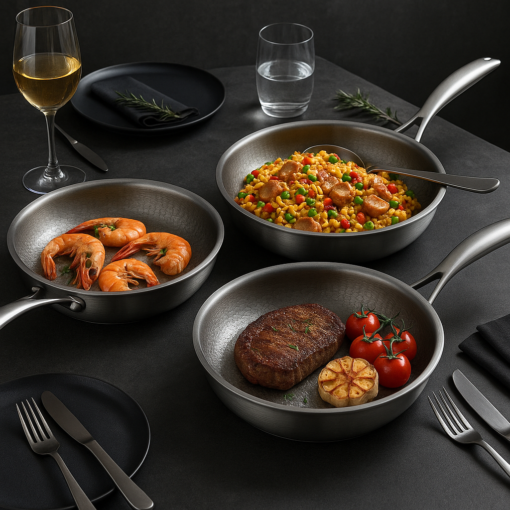 Padella Titan premium – Titanio martellato non rivestito, compatibile con più piani cottura e con l'induzione