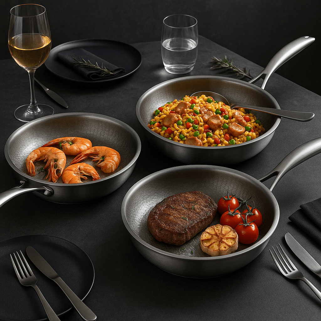 PREMIUM PAN — Titanium kookgerei zonder coating, geschikt voor alle kookplaten, gelijkmatige warmteverdeling