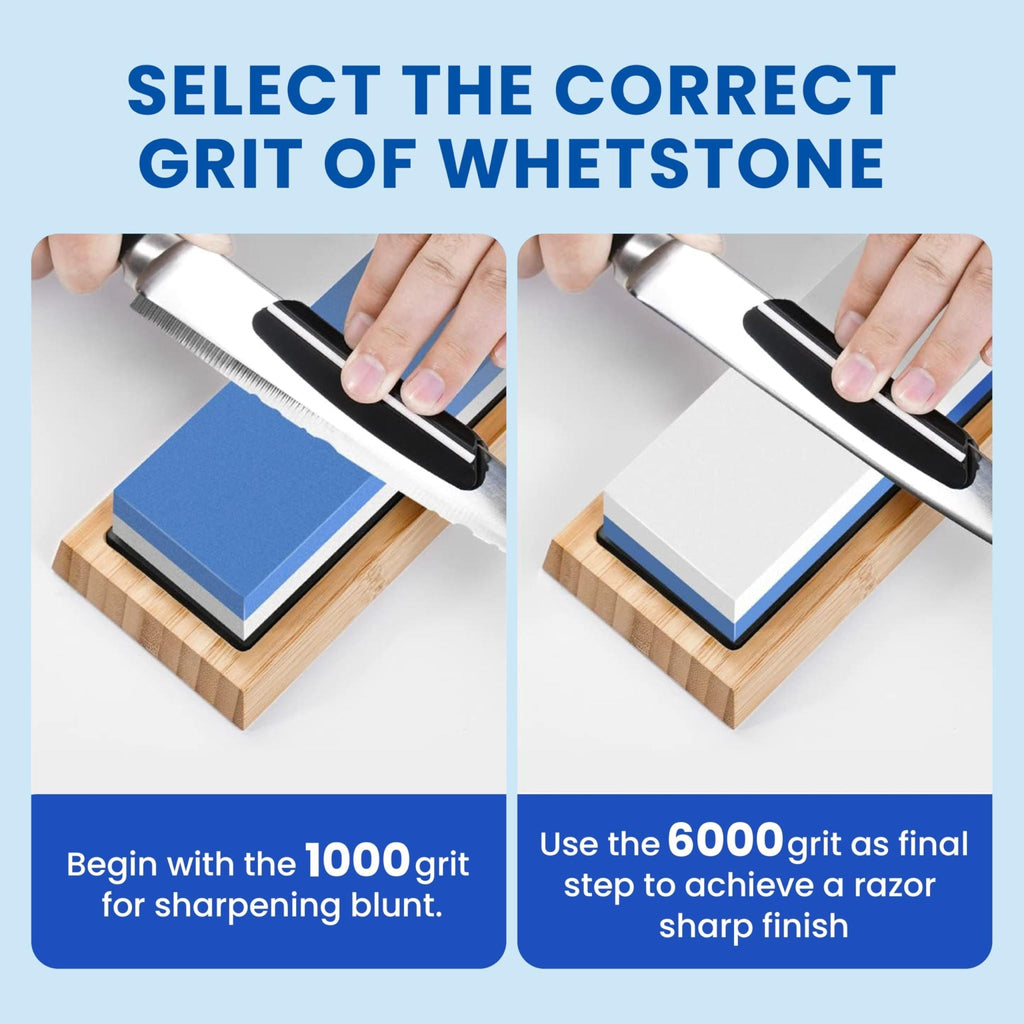 400/1000 & 3000/8000 Grit Whetstone Set — Dual Stones, Bamboo Base & Leather Strop